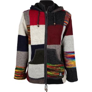 Gebreid Wollen Heren/Uni Vest van Schapenwol met Polyester Fleece voering en vaste capuchon met binnenkraag - SHAKALOHA - M Patch NH Multi M