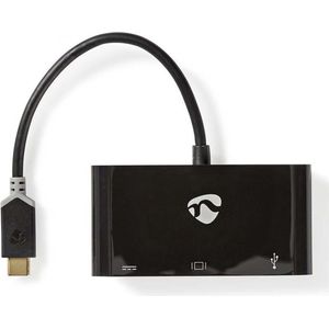 Nedis USB Multi-Port Adapter - USB 3.2 Gen 1 - USB-C Male - USB-A Female / USB-C Female / VGA Female 15p - 0.20 m - Rond - Verguld - PVC - Antraciet - Window Box