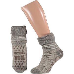 Apollo - Huissokken Heren - Slofsokken - Antislip - Beige- Maat 39-42 - 45% wol