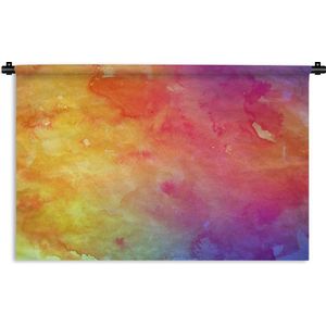 Wandkleed Waterverf Abstract - Abstract werk gemaakt van waterverf met felle oranje en paarse kleuren Wandkleed katoen 180x120 cm - Wandtapijt met foto XXL / Groot formaat!