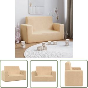 The Living Store Kinderbank 2-zits zacht pluche crèmekleurig - Kinderstoel - Kinderbank - Pluche Bank - Kinder Meubilair - Kids Furniture
