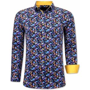 Luxe Kleurrijke Heren Blouse - 3072 - Geel / Blauw