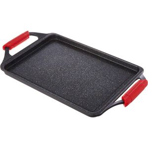 Titanium grillplaat, inductie grillpan 43 x 25 cm, gegoten aluminium, anti-aanbaklaag , 5 mm dik