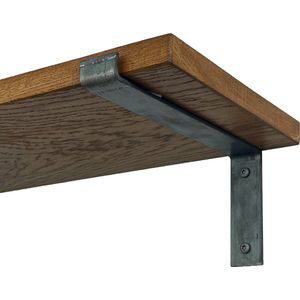 GoudmetHout - Massief eiken wandplank - 200 x 25 cm - Donker Eiken - Inclusief industriële plankdragers L-vorm Geen Coating - lange boekenplank