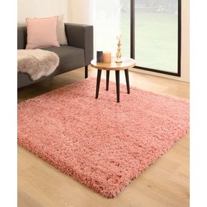 Vierkant hoogpolig vloerkleed - Cozy Shaggy - roze 200x200 cm