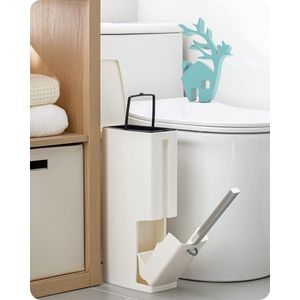 Toiletborstel met afvalemmerset - badkamer WC-houder - Borstel met bocht - Multifunctionele 4 in 1 - 2L prullenbak - Tissuebox - wit toiletbutler