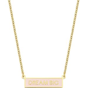 Key Moments Color 8KM NE0005 Stalen Collier met Hanger - Dream Big - Lengte 40 + 5 cm - Goudkleurig / Roze