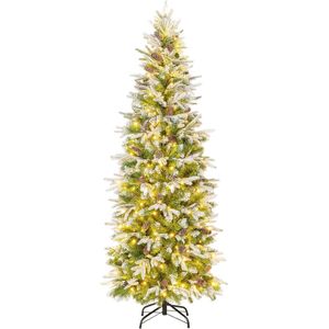Kunstkerstboom 190 cm met Verlichting en Sneeuw - Smalle Potlood Den