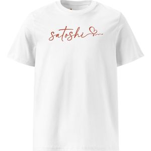Satoshi Love - Bitcoin T-shirt - Unisex - 100% Biologisch Katoen - Kleur Wit - Maat S | Bitcoin cadeau| Crypto cadeau| Bitcoin T-shirt| Crypto T-shirt| Crypto Shirt| Bitcoin Shirt| Bitcoin Merch| Crypto Merch| Bitcoin Kleding