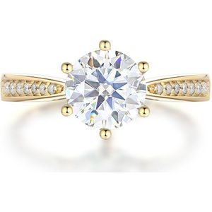 Sophia - 14k Geelgouden Moissanite Verlovingsring met Pavé Zijstenen - 2 karaat