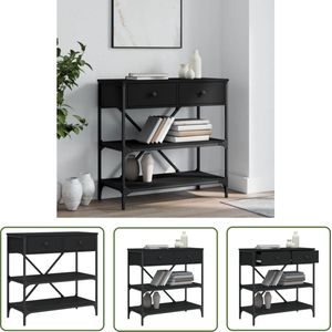 The Living Store Wandtafel 75x34,5x75 cm bewerkt hout zwart - Wandtafel - Consoletafel - Bijzet Tafeltje - Haltafel - Woonkamerspiegel
