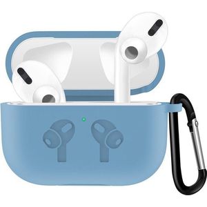 Case Cover Voor Apple Airpods Pro - Blauw - Siliconen Hoesje met Musketon Haakje - Bescherming tegen Krassen, Stoten en Stof