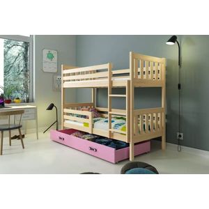 stapelbed Carino 80 x 160 met opberglade en matrassen Licht eiken roze