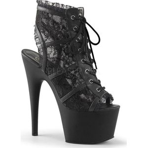 Adore-796LC plateau peeptoe enkellaars met kant en stiletto hak zwart - (EU 36 = US 6) - Pleaser
