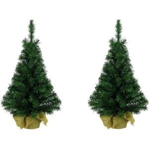 3x Volle mini kunst kerstboompjes/kunstboompjes in jute zak 35 cm - Kunst kerstbomen / kunstbomen - Miniboompjes