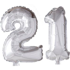 Folieballon 21 jaar zilver 86cm