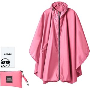 Geweo Regenponcho Volwassenen - Regenmantel Poncho - Raincoat Heren -Fietsponcho - Fietsponcho Fiets Dames - Herbruikbaar- One Size - Unisex - Adjustable Hood en Snap-buttons - Roze