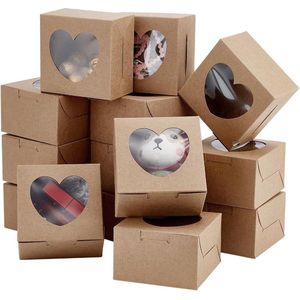Kerstgeschenkdozen met Transparant Venster - Hartvormig - Kraftpapier - 10 x 10 x 6,5 cm - Bakdozen - Kerst - Feestelijke Verpakking