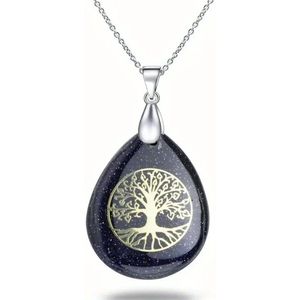 Blauwe Zandsteen - Kunstmatige levensboom ketting - Chakra - Energie - traan