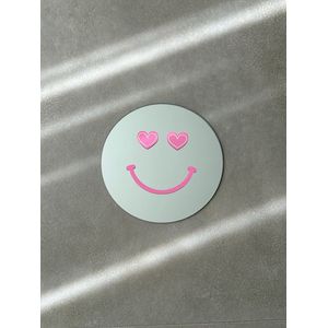 Blemzstudio - heart eyes smiley spiegel roze - 20 cm - rond