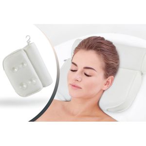 SleepMed - Badkussen - 4 zuignappen - Luxe hoofd- en neksteun - Hoofdkussen voor in Bad - 36 x 36 x 10 cm - Wit