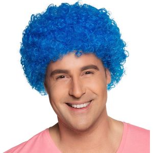 Boland - Pruik Pop blauw Blauw - Afro - Kort - Unisex - Clown - 80's & 90's - Disco