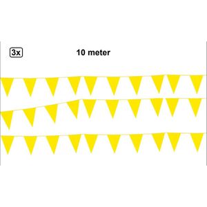 3x Vlaggenlijn geel 10 meter - 1 kleur - vlaglijn festival feest party verjaardag thema feest kleur