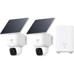eufy Security SoloCam E30 2-Cam Kit with HomeBase 2, Outdoorcam set– 2K HD-resolutie – 360° Pan & 70° Tilt – AI Auto Lock en Tracking – Zonne-energie met SolarPlus™ Technologie – Geen Abonnementskosten – Draadloze Beveiligingscamera