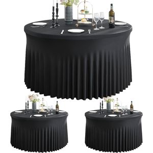 Rekbaar spandex zwart rond tafelkleed voor 150 cm ronde tafel, ronde tafelrok voor banketfeest, bruiloft