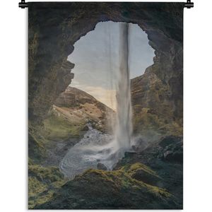 Wandkleed IJsland  - Waterval in een grot in Ijsland Wandkleed katoen 120x160 cm - Wandtapijt met foto XXL / Groot formaat!