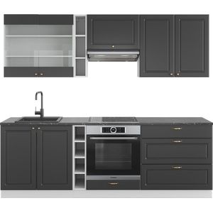 Vicco Fame-Line Complete keukeneenheid – 235 cm , WB Antraciet Antraciet-Goud/Wit , WB Antraciet
