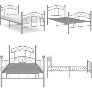 vidaXL Bedframe metaal grijs 100x200 cm - Bedframe - Bedframes - Eenpersoonsbed - Eenpersoonsbedden