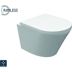 Saqu Sky 2.0 Compact Randloos Hangtoilet - met Toiletbril - met Quickrelease - Wit - WC Pot - Toiletpot - Hangend Toilet