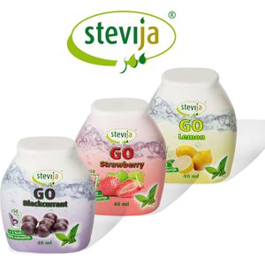 Stevia GO Limonadesiropen - assorti 3 smaken - Black-Currant, Strawberry & Lemon