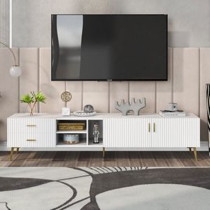 Sweiko TV-standaard voor 75-inch TV's, TV-boards, TV-kast, entertainmentcentrum, TV-console tafel, modern entertainmentcentrum, mediaconsole (wit)