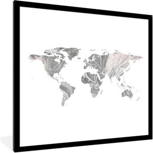 Fotolijst incl. Poster - Wereldkaart - Grijs - Roze - 40x40 cm - Posterlijst