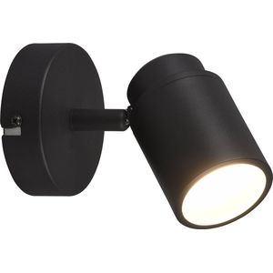 LED Wandspot - Torna Artion - GU10 Fitting - Spatwaterdicht IP44 - Rond - Mat Zwart - Aluminium