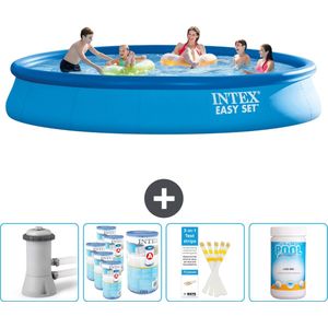 Intex Rond Opblaasbaar Easy Set Zwembad - 457 x 84 cm - Blauw - Inclusief Pomp Filters - Testrips - Chloor