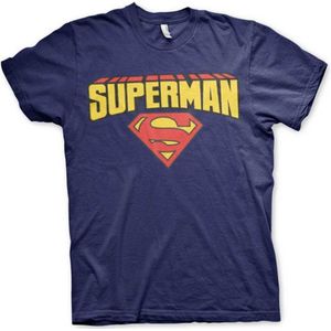DC Comics Superman Heren Tshirt -S- Blockletter Logo Blauw