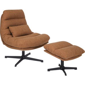 Bronx71® Draaifauteuil met hocker Cristo linnen koper