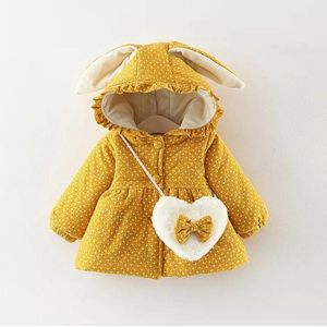 Geel winterkleding, Kwaliteitskinderjas voor de winter, babymeisjesmode-outfit met schattige tas