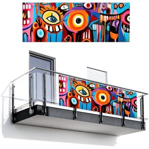 Balkonscherm 300x110 cm - Balkonposter Abstract - Gezicht - Kleurrijk - Balkon scherm decoratie - Balkonschermen - Balkondoek zonnescherm