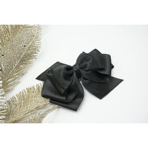 Haarstrik Satijn glitter - Zwart 030 – Grote strik – Kerst accessoire - Haarclip - Bows and Flowers