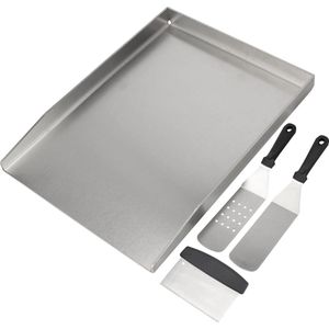 grillplaat 26 x 44,5 cm BBQ roestvrij staal grillpan met grillspatel schraper set voor de meeste gas- en houtskoolbarbecues