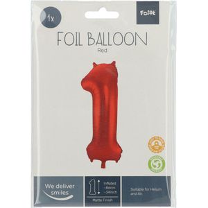 Folat - Folieballon Cijfer 1 Rood Metallic Mat - 86 cm