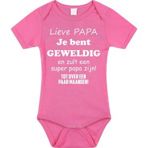 Baby rompertje met leuke tekst | Lieve papa je bent geweldig |zwangerschap aankondiging | cadeau papa mama opa oma oom tante | kraamcadeau | Maat 56 roze