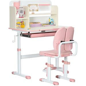 Kindermeubelset - Kindertafel - Kinderstoel - Kinderbureau - Kinder Bureau & Stoel Set - Studie Tafel & Stoel - Hoogter Verstelbar - voor Kinderen - 3-12 jaar oud - PP - MDF - Staal - Polyester - Schuim - 80 x 52 x 88-109 cm - Roze