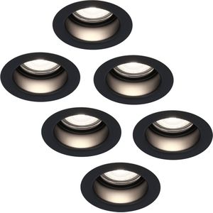 6x Mari LED inbouwspot verzonken - 3.8 Watt - Daglicht wit 6000K - GU10 LED module - Dimbaar - Lagere inbouwdiepte - voor binnen en buiten - Zwart