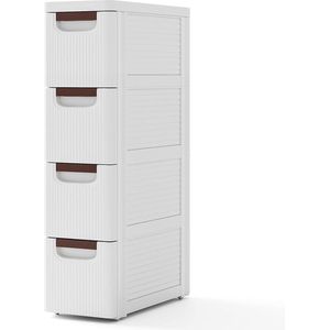 nichekast Smalle Niche Trolley Opbergkast, Nisrek met 4 Laden en Wielen, Kunststof Trolley voor Badkamer, Klaslokaal, Studio & Salon, Wit
