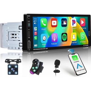 2 DIN autoradio met achteruitrijcamera, touch display, SWC en microfoon - Auto stereo navigatie systeem met Bluetooth en USB - Ingebouwde GPS - Multimedia speler voor Android Auto en CarPlay - Zwart